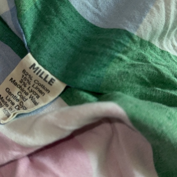 NWOT Mille Marilyn Plaid Pastel Midi Cotton Dress Pockets Resort Belt Sz S - Picture 8 of 9